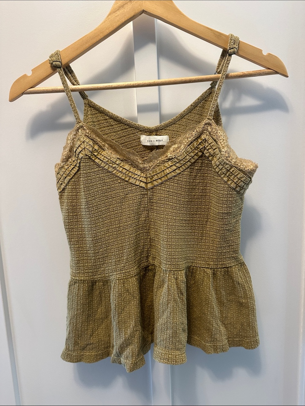 Cleo + Wolf Olive Lace-Trim Peplum Camisole